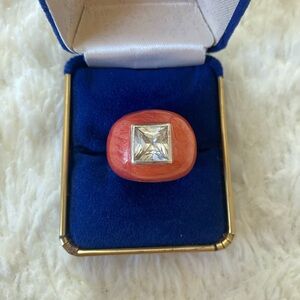 Lauren G Adams Coral/Pink Solitaire Sterling Silver Cocktail Ring